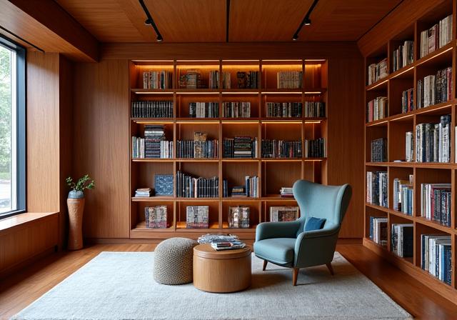 Bibliothèque sur mesure en bois noble